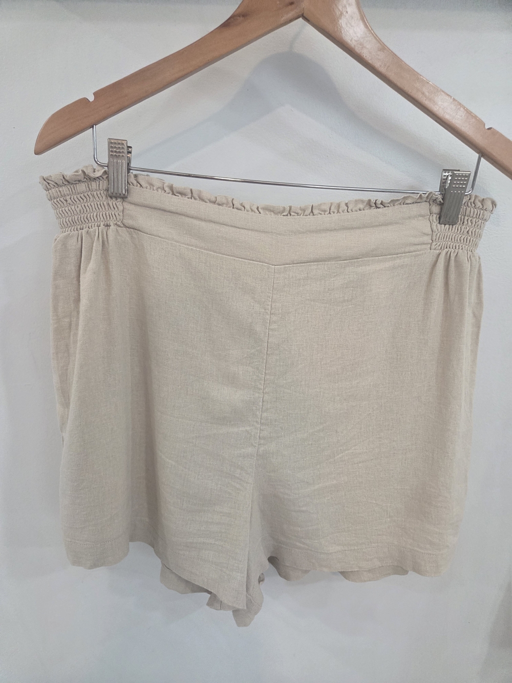LC Lauren Conrad Beige High-Waist Smocked-Waist Shorts